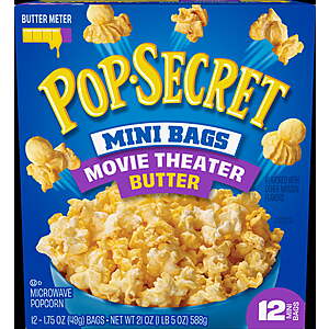 $2.97 FS WALMART+ or Pick Up Pop Secret Microwave Popcorn, Movie Theater Butter Flavor, 1.75 oz Mini Bags, 12 Ct