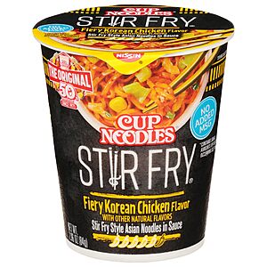 Nissin Cup Noodles Stir Fry Noodles in Sauce, Fiery Chicken, 2.96 Ounce (Pack of 6)~$9.02 With S&S @ Amazon