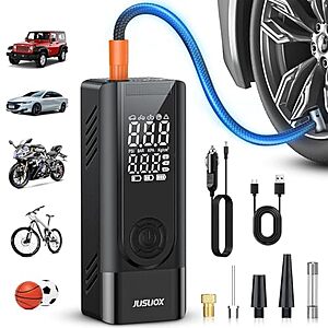 JUSUOX 150 PSI Portable Tire Inflator Air Compressor w/ Dual Power (Cordless & 12V DC) $17.96 + Free Shipping w/ Prime or on $35+