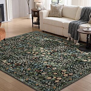 5' x 7' Mujoo Washable Low Pile Area Rug (Black/Green) $16.49 + Free Shipping w/ Prime or on $35+