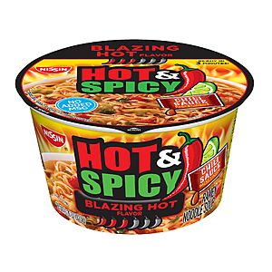 Nissin Hot & Spicy Ramen Noodle Soup, Blazing Hot, 3.32 Ounce (Pack of 6)~$7.08 With S&S @ Amazon