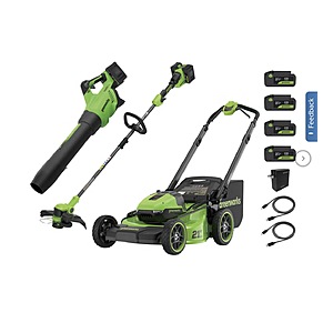 Greenworks 2x24V Mower, Trimmer, Blower Combo Kit with (4) 4ah Batteries $579.99 Free Shipping Costco.com