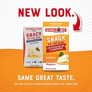 $11.55 S&S Clip Q Bumble Bee Snack On The Run! Original Chicken Salad Kit (Pack of 12) AMZ (great for airline travel)