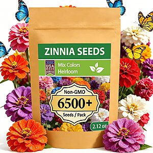 California Giant Zinnia Seeds, 6500+ Bulk Pack Mixed Colors $4.99 @ Amazon