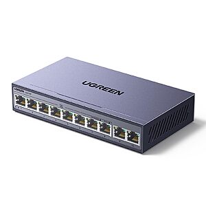 UGREEN 10 Port PoE Switch 1000Mbps, 8 PoE+@60W + 2 Gigabit Uplink $37.97 & More + Free Shipping