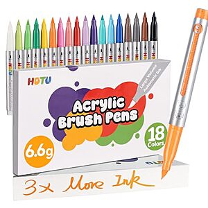 HOTU Brush Tip Acrylic Paint Markers: 18-Pack $6.99, 36-Pack $11.49 + Free Shipping w/ Prime or on $35+