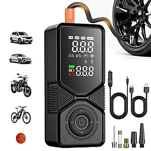 Air Compressor 150PSI Cordless Air Pump for Car Tires with Digital Pressure Gauge, Auto Shut Off & LED Emergency Light, 12V DC Power for Car, Bikes, Motorcycles, Balls $13.99