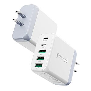 2-Pack EIZLXQ 50W 5-Port USB-C & USB-A Fast Wall Charger (White) $12.14 + Free Shipping w/ Prime or on $35+