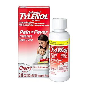 2-Oz Tylenol Infants' Acetaminophen Pain & Fever Relief Oral Suspension (Cherry Dye-Free) $5.48 w/ S&S + Free Shipping w/ Prime or on $35+