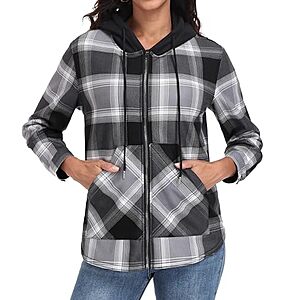 Lepunuo Women's Plaid Full-Zip Hooded Fleece Jacket (Various) $11.99 + Free Shipping w/ Prime or on $35+