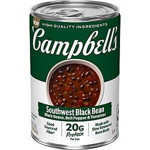Campbell's Protein Southwest Black Bean Soup, 16.3 Oz Can~$2.08 After Coupon & S&S @ Amazon