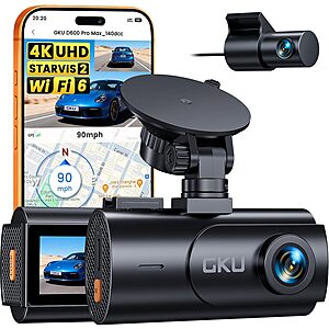 GKU D600 Pro Max 4K+1080P Dual Dash Cam w/ STARVIS 2, 5.8GHz WiFi 6 & GPS $72.49 + Free Shipping