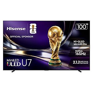 Hisense 100" U7 Mini-LED ULED 4K UHD Best Premium Gaming Smart Google TV (100U7SG, 2026 New) - Hi-QLED, Native 165Hz, VRR 288 $2499.99