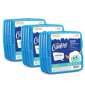 $15.60: 12-Pack Cool Coolers by Fit & Fresh Kids Clear Blue Ice Packs, Reusable Ice Pack for Lunch Boxes & Coolers
