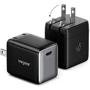2-Pack 45W wegear Nano Foldable USB-C Wall Charger (Black or White) $12.99 + Free Shipping w/ Prime or on $35+