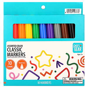 10-Count Pen+Gear Classic Markers (Broad Line, Assorted Colors) $0.50 at Walmart w/ Free Store Pickup