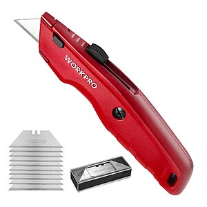 WORKPRO Premium Utility Knife, Retractable All Metal Heavy Duty Box Cutter, Quick Change Blade Razor Knife, with 10 Extra Blades $9.98