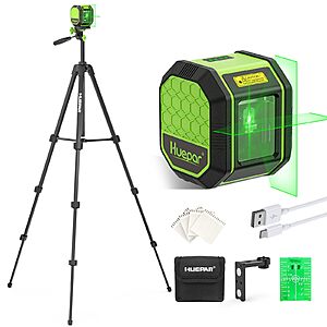 Laser Level with 60 Inch Tripod, Fathers Day Dad Gifts, Huepar 100Ft Self Leveling Laser Level Rechargeable Green Cross Line Lazer Leveler Tool $36.32