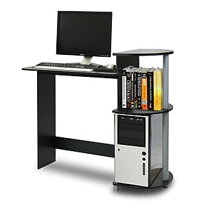Furinno COMPACT Desk, 28.5" Wide Gaming Desk with Shelves, Black - $17.83