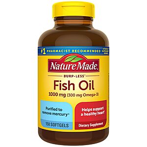 (2) 150-Count Nature Made Burp Less Fish Oil Omega-3 1000mg Softgels $11.60 ($5.80 Ea) w/ S&S + Free Shipping w/ Prime or on $35+