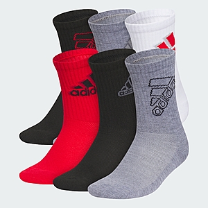 adidas kids Cushioned Mixed 2.0 6-Pack Crew Socks $10 + Free Shipping