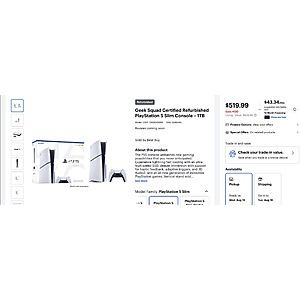 Geek Squad Certified Refurbished PlayStation 5 Slim Console – 1TB $520