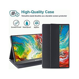 KYY Portable Monitor 15.6" 1080P FHD USB-C, HDMI Computer Display HDR IPS Gaming Monitor w/Premium Smart Cover & Screen Protector, Speakers $57