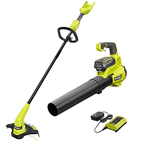 RYOBI 40V Cordless Battery 12 in. String Trimmer and 450 CFM 120 MPH Blower Combo Kit 2-Tools with 4.0 Ah Battery and Charger $169