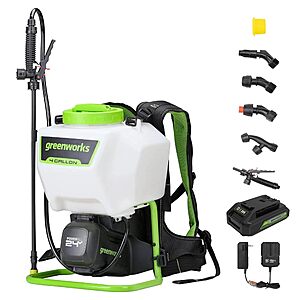 Greenworks 24V 4 Gallon Battery Powered Backpack Sprayer with 5 Tips,70PSI Pressure-Weed Killer, Pest Control, 2.0Ah Battery and Charger Included $119.99