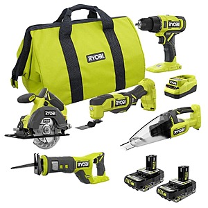 Ryobi ONE+ 18V Cordless 5-Tool Combo Kit with (2) 2 Ah Batteries and ONE+ Charger $179