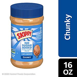 $23.75 or less S&S SKIPPY No Sugar Added Chunky Peanut Butter, 16 oz Jars (Pack of 12)  AMZ