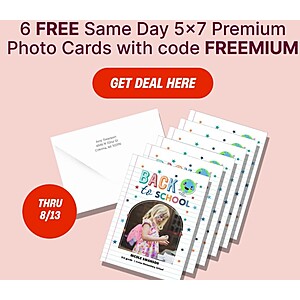Walgreens 6 FREE Same Day 5x7 Premium Photo Cards