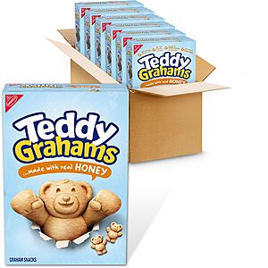 $13.98 or less S&S/Q AMZ: TEDDY GRAHAMS Honey Graham Snacks,  , 6x 10 oz Boxes | Good Source of Calcium, 8g of Whole Grain Per 30g Serving, No High Fructose Corn Syrup