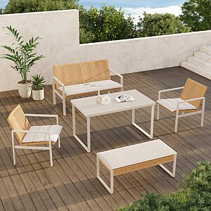 Grand patio 5-piece Outdoor Dining Set, Wicker Patio Dining Table Set for 6 with Seat Cushion $139