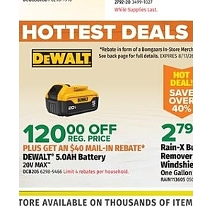 DEWALT Battery DCB205 $120 off plus $40 in-store rebate