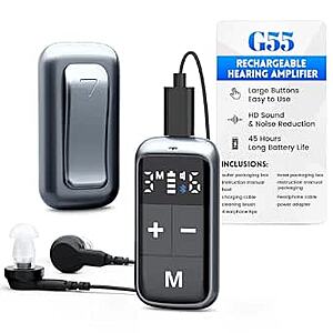 $69.99 ac FS Amazon Hearing Aids for Seniors with Bluetooth – Pocket Hearing Amplifier, LED Display, 4 Modes, 45H Battery, Noise Reduction Personal Sound Amplifier
