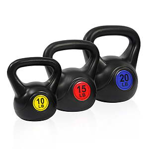 BalanceFrom Wide Grip Kettlebell Exercise Fitness Weight Set, 3-Pieces: 10lb, 15lb and 20lb Kettlebells $24 @ Walmart