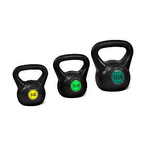 Signature Fitness Adjustable Sand-Filled Kettlebell Set, Black, Color-Coded 30lb set (5lb, 10lb & 15lb) $20 @ Walmart