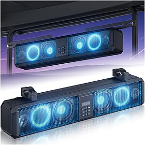26" Golf Cart Sound Bar w/ RGB LED Lighting, UTV ATV Soundbar 4X Subwoofers Music Sync, IP66 Waterproof $127.99