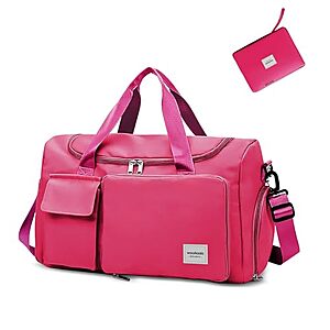 WOOMADA Foldable Weekender Duffel Bag w/ Shoe Compartment & Wet Pocket (Rose Red) $14.99 + Free Shipping w/ Prime or on $35+