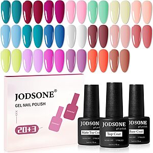 JODSONE 23 PCS Gel Polish Kit Colorful Fashion Classic Nail Gel Set 3 Bottles of Base Coat Matte and Glossy Top Coat $7.99