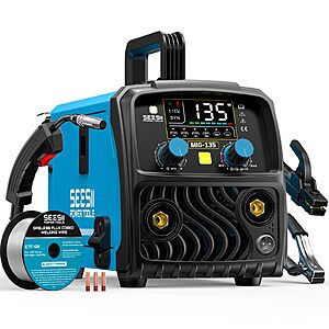 SEESII 135A MIG Welder 110V - 3-in-1 Gasless Flux Core/Lift TIG/Stick Welding Machine, 7.7lbs Portable IGBT Inverter, Large Digital Display Multi Process Welder $66.49