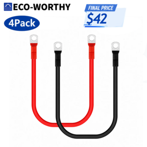 ECO-WORTHY 4-Pack M8 2AWG Battery Cable w/ 5/16'' Lug Terminals 6.3" Cables $42.39 + FS