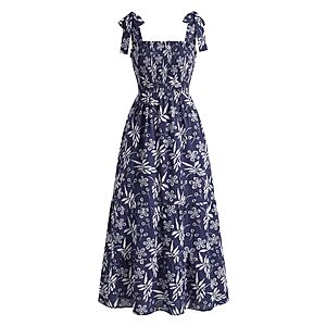 Kate Kasin Summer Womens Floral Boho Maxi Dress, Spaghetti Tie Strap Long Sun Dresses $12.5