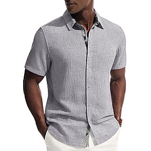 PJ PAUL JONES Men's Short Sleeve Button Down Casual Linen Dress Shirt $9.49