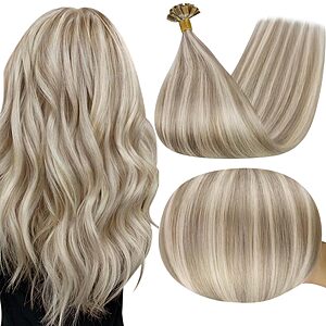 Full Shine U Tip Hair Extensions 20 Inch 50 Grams Color 18 Ash Blonde Highlighted 613 Bleach Blonde Keratin Tip Hair Extensions $56.86