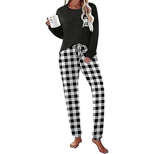 Ekouaer Women's Long-Sleeve Pajama Set w/ Pocket Shirt & Joggers (Various Colors) $10 + Free Shipping w/ Prime or on $35+