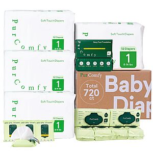 PurComfy Baby Diapers and Wipes Kit, Size 1, Baby Wipes, Baby Dry Wipes - $36.71 AC + S&S
