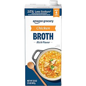 Amazon Grocery, Chicken Broth, 35% Less Sodium, 32 Oz (Previously Amazon Fresh, Packaging May Vary)~$1.13 With S&S @ Amazon