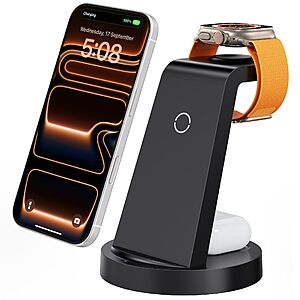 Anlmz 3 in 1 Charging Station for iPhone, Wireless Charger for iPhone 17 16e 16 15 14 13 12 11 X Pro Max & Apple Watch - Wireless Charging Station for AirPods 4 3 Pro $7.65